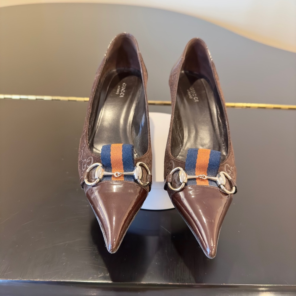 Gucci Authentic Vintage Retro Rare Luxury Patent Suede GG monogram Pumps/Shoes - Picture 4 of 17